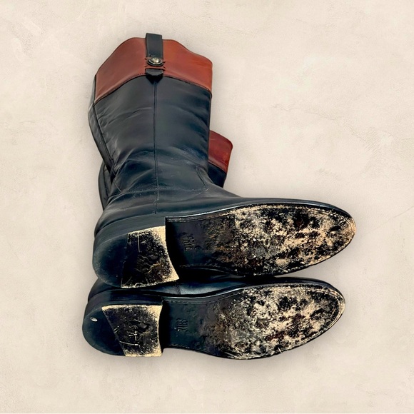 Frye Jayden Tall Button Riding Equestrian boots Black and cognac Extended Calf - Picture 9 of 14